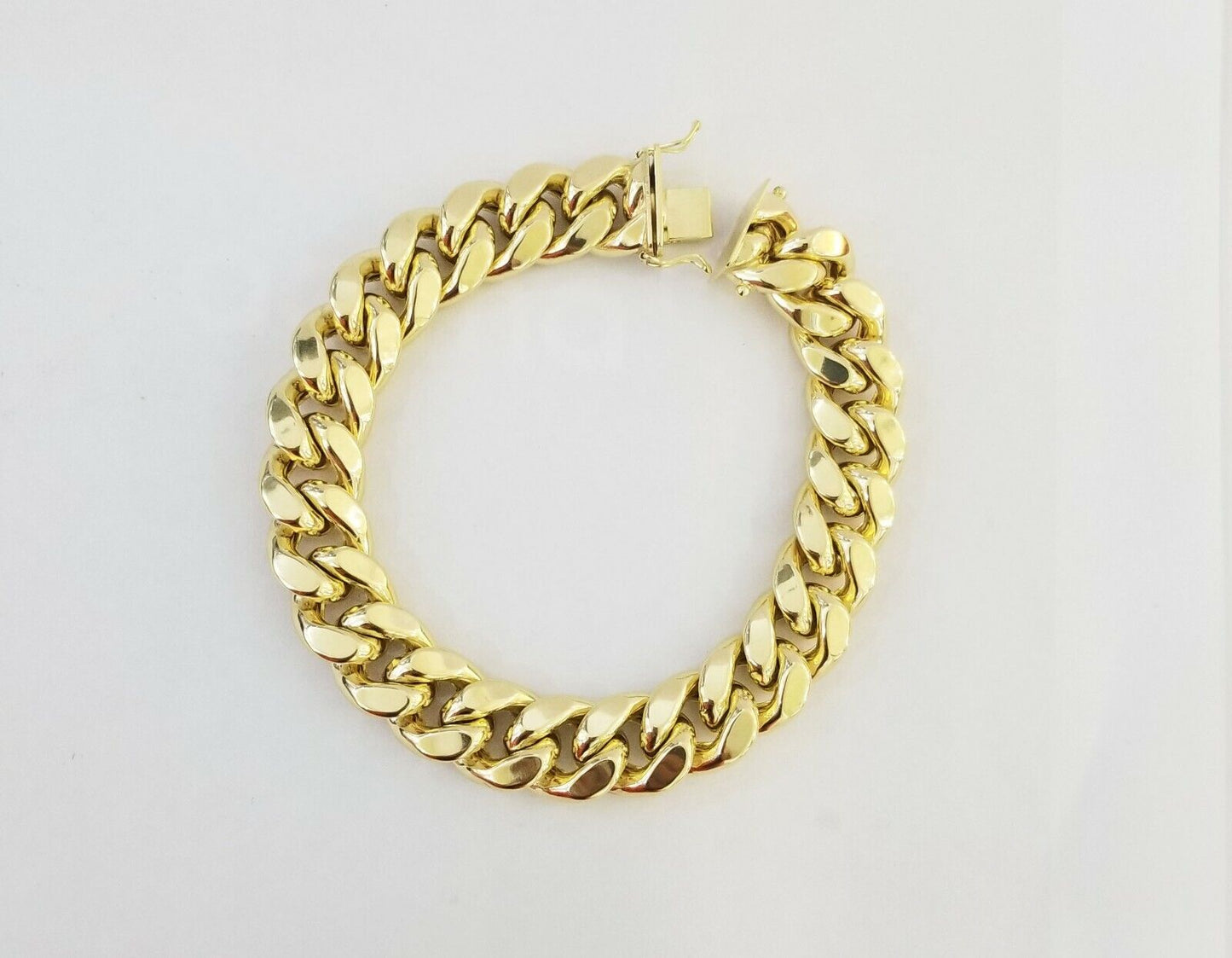 Real 10K Yellow Gold Miami Cuban Bracelet 9 Inch 15mm,box lock thick - Reva Jeweler