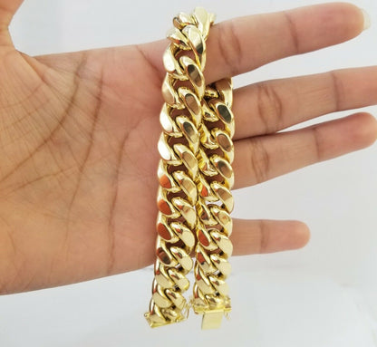 Real 10K Yellow Gold Miami Cuban Bracelet 9 Inch 15mm,box lock thick - Reva Jeweler