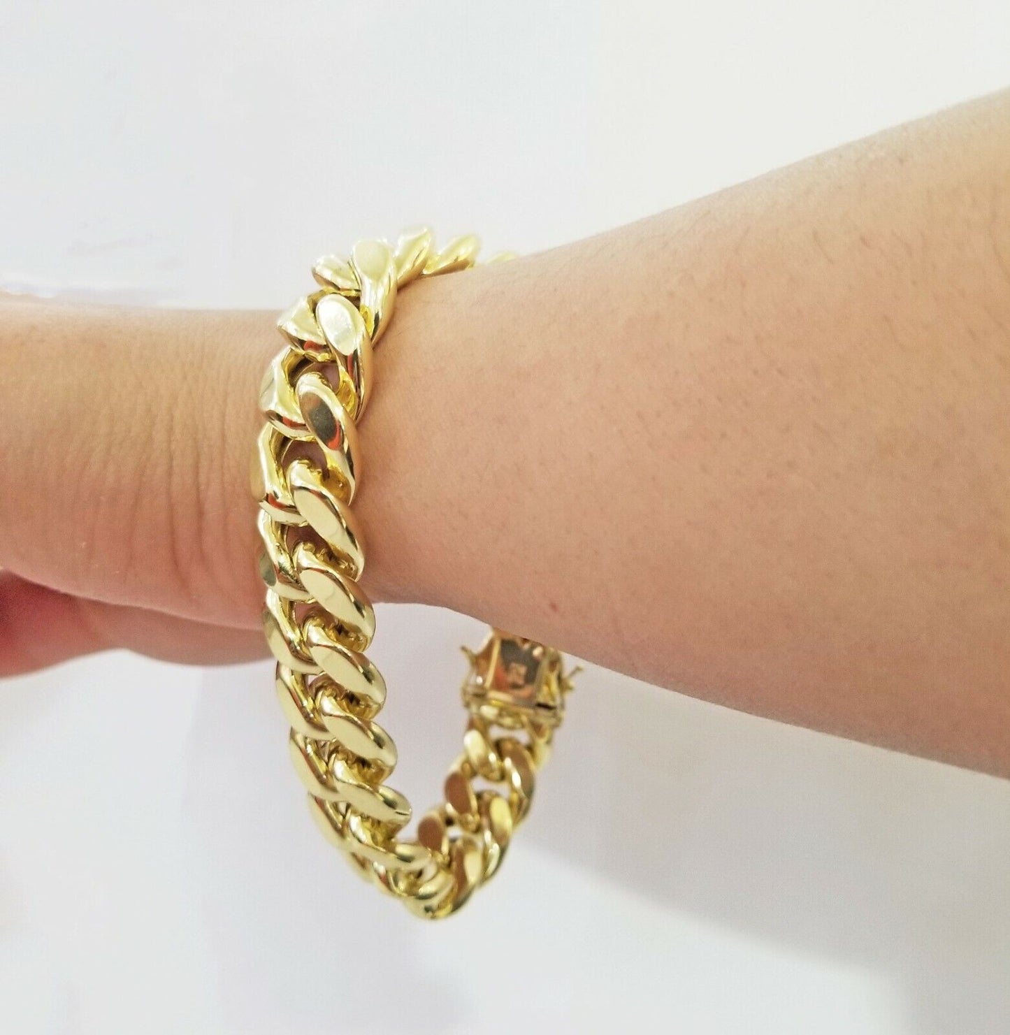 Real 10K Yellow Gold Miami Cuban Bracelet 9 Inch 15mm,box lock thick - Reva Jeweler