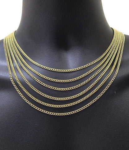 Real 10K Yellow Gold Miami Cuban Chain 3mm Necklace 18 - 30'' Inches Lobster 10kt - Reva Jeweler