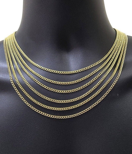 Real 10K Yellow Gold Miami Cuban Chain 3mm Necklace 18 - 30'' Inches Lobster 10kt - Reva Jeweler