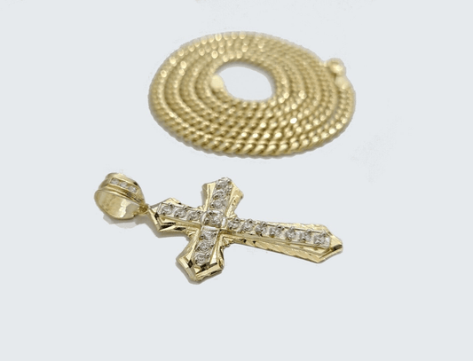 Real 10k Yellow Gold Miami Cuban Chain 5mm 20" inch Necklace Jesus Cross Charm - Reva Jeweler