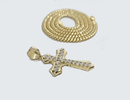 Real 10k Yellow Gold Miami Cuban Chain 5mm 26" inch Necklace Jesus Cross Charm - Reva Jeweler