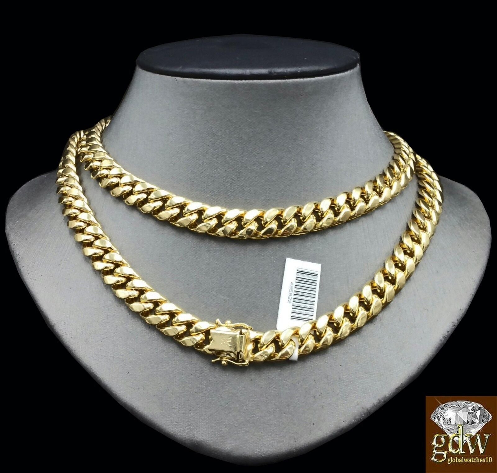 Real 10K Yellow Gold Miami Cuban Chain Necklace 9mm 28" Box Lobster Clasp - Reva Jeweler