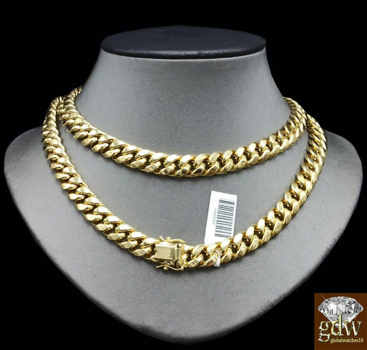 Real 10K Yellow Gold Miami Cuban Chain Necklace 9mm 28" Box Lobster Clasp - Reva Jeweler