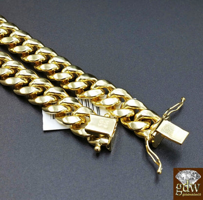 Real 10K Yellow Gold Miami Cuban Chain Necklace 9mm 28" Box Lobster Clasp - Reva Jeweler