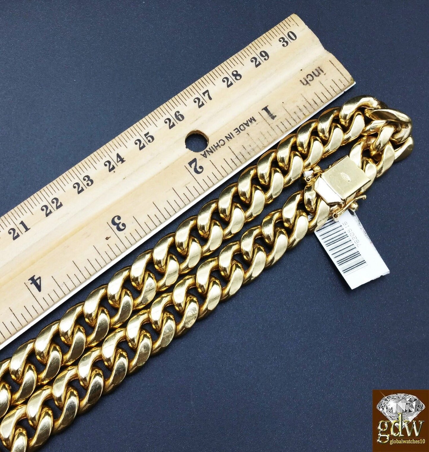 Real 10K Yellow Gold Miami Cuban Chain Necklace 9mm 28" Box Lobster Clasp - Reva Jeweler