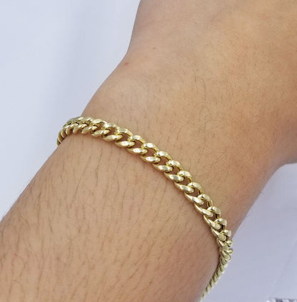 Real 10k Yellow Gold Miami Cuban Link 4mm Bracelet 8" Men Women 10kt - Reva Jeweler