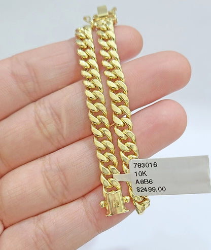 Real 10k Yellow Gold Miami Cuban Link Bracelet 7.5" inch 6mm Box Lock Men Women - Reva Jeweler