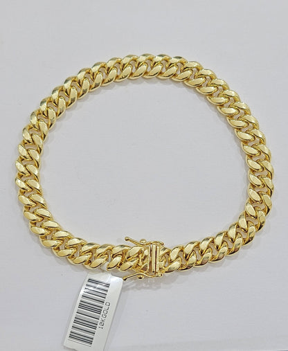 Real 10k Yellow Gold Miami Cuban Link Bracelet 9" inch 8mm 10kt Box Lock Men - Reva Jeweler