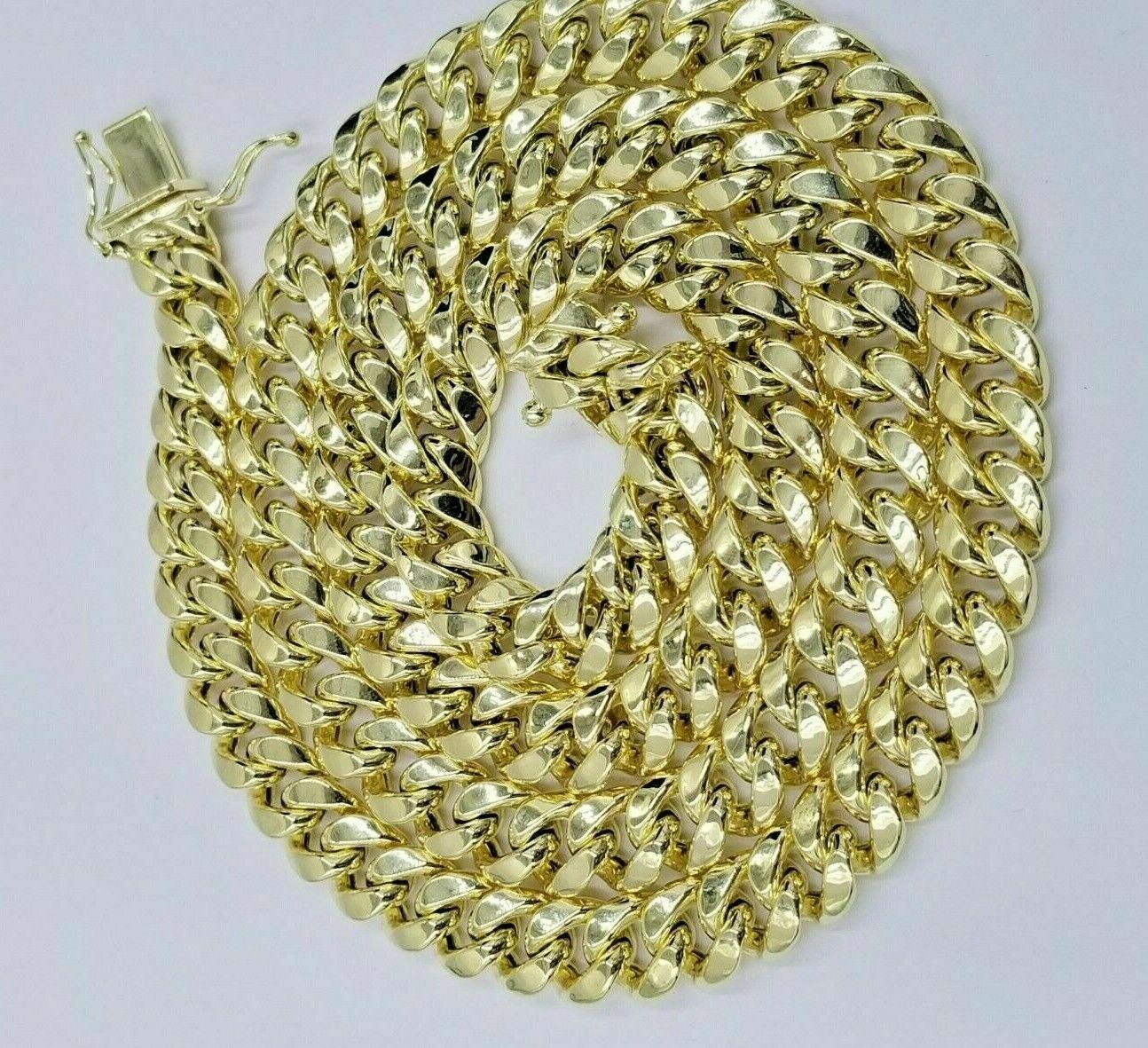Real 10K Yellow Gold Miami Cuban Link Chain 8mm 22" Box Lock Necklace Men Women - Reva Jeweler
