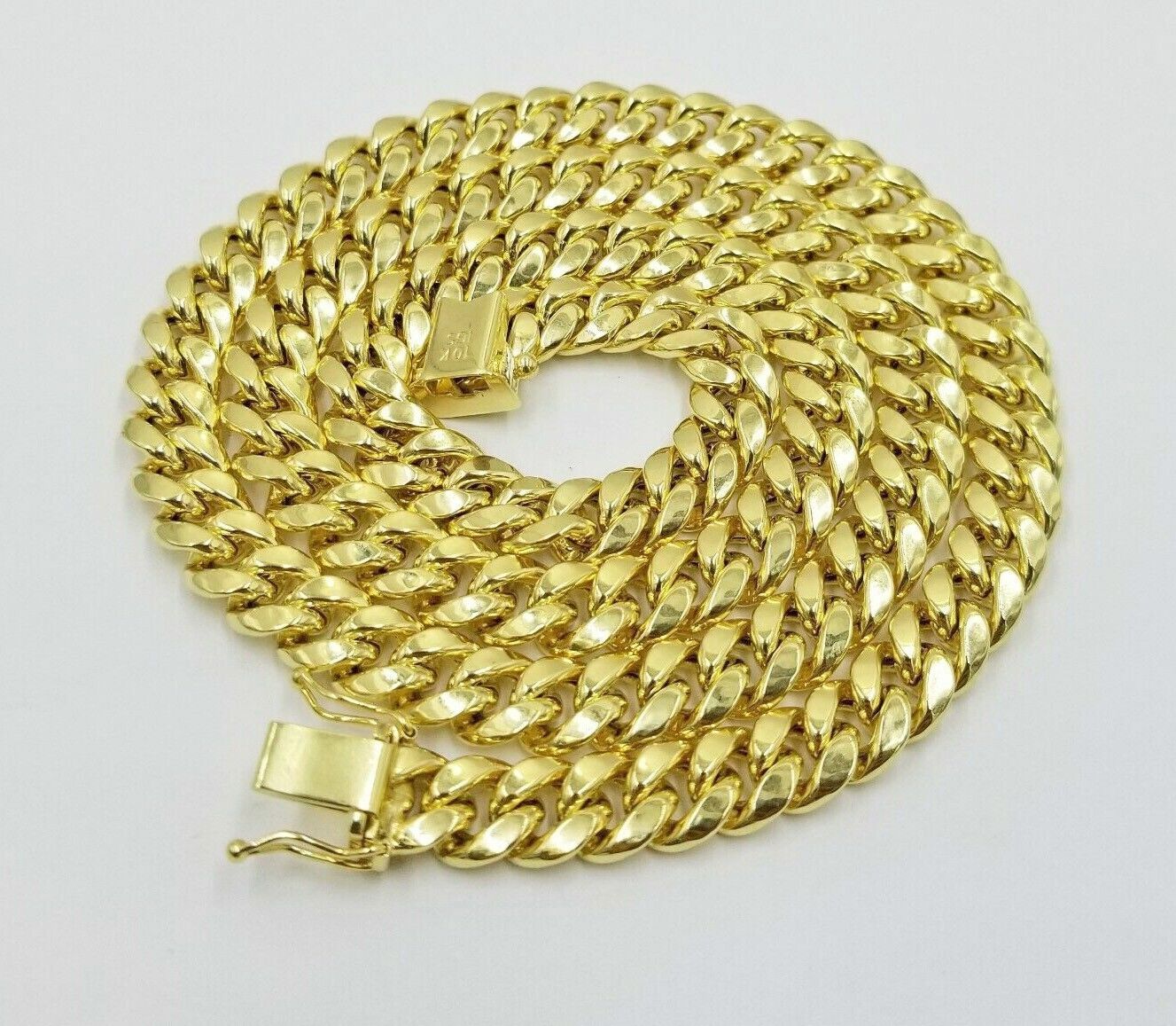 Real 10K Yellow Gold Miami Cuban Link Chain 8mm 22" Box Lock Necklace Men Women - Reva Jeweler
