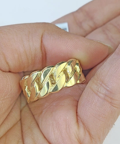 REAL 10K Yellow Gold Miami Cuban Ring Band Style Rings Men Women Pinky - Reva Jeweler