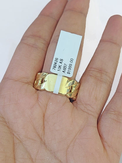 REAL 10K Yellow Gold Miami Cuban Ring Band Style Rings Men Women Pinky - Reva Jeweler
