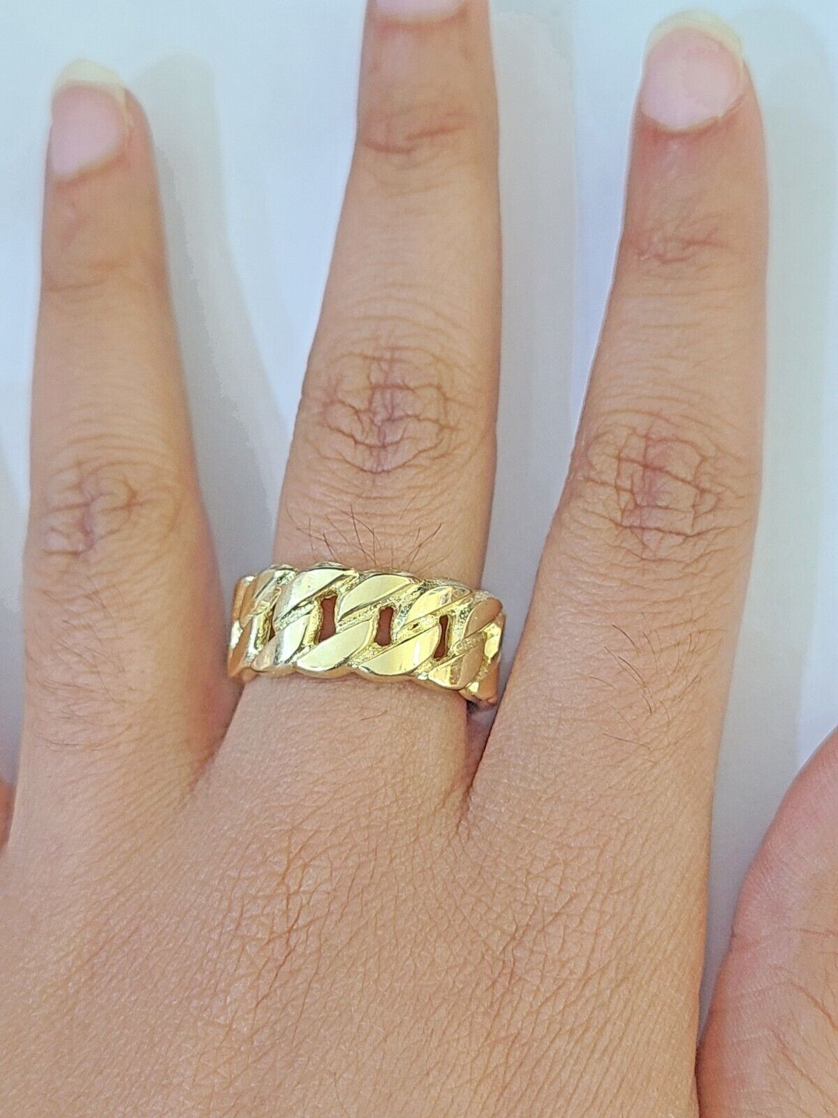 REAL 10K Yellow Gold Miami Cuban Ring Band Style Rings Men Women Pinky - Reva Jeweler