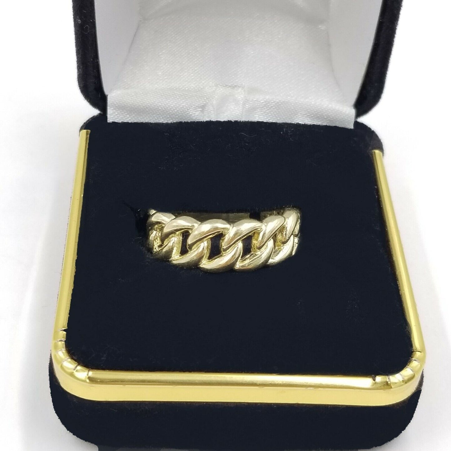 REAL 10K Yellow Gold Miami Cuban Ring Band Style Sizable Rings Men Women Pinky - Reva Jeweler