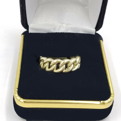 REAL 10K Yellow Gold Miami Cuban Ring Band Style Sizable Rings Men Women Pinky - Reva Jeweler
