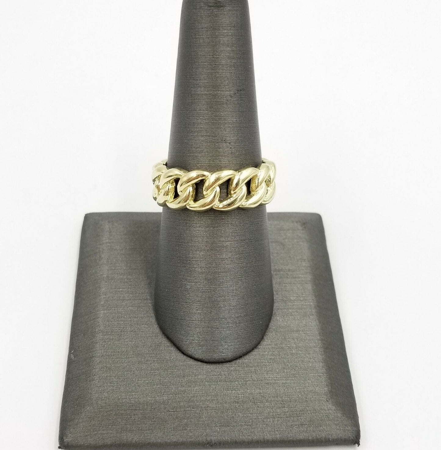 REAL 10K Yellow Gold Miami Cuban Ring Band Style Sizable Rings Men Women Pinky - Reva Jeweler
