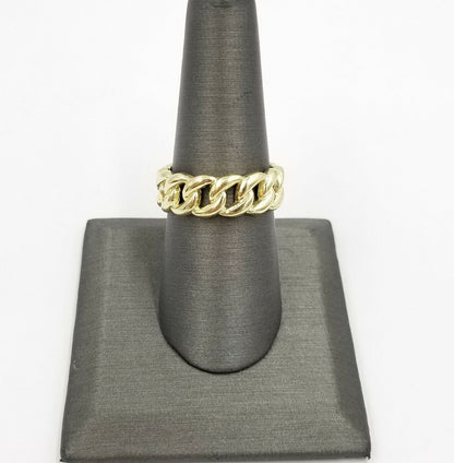 REAL 10K Yellow Gold Miami Cuban Ring Band Style Sizable Rings Men Women Pinky - Reva Jeweler