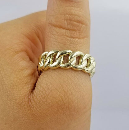 REAL 10K Yellow Gold Miami Cuban Ring Band Style Sizable Rings Men Women Pinky - Reva Jeweler