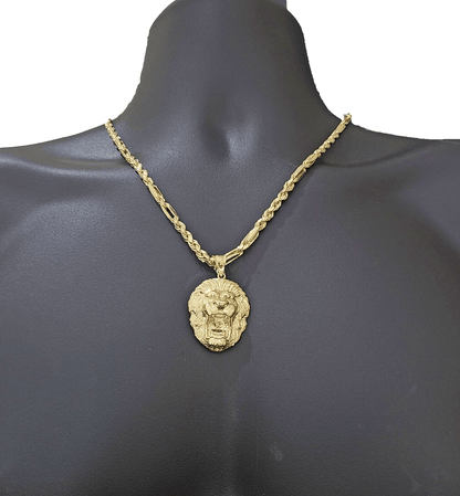 Real 10k Yellow Gold Milano Rope Chain 22 Inch Necklace Lion Head Charm Pendant - Reva Jeweler