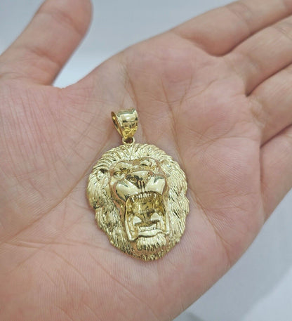 Real 10k Yellow Gold Milano Rope Chain 26'' Necklace Lion Head charm pendant - GoldenlinQ