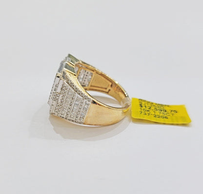 Real 10k Yellow Gold Natural Diamond Men Ring Round Baguette Dia Style Free Ship - Reva Jeweler