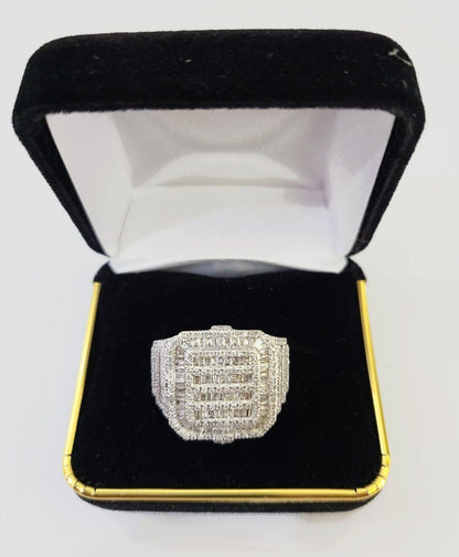Real 10k Yellow Gold Natural Diamond Men Ring Round Baguette Dia Style Free Ship - Reva Jeweler
