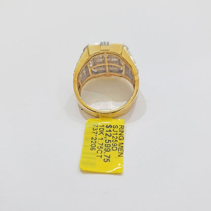 Real 10k Yellow Gold Natural Diamond Men Ring Round Baguette Dia Style Free Ship - Reva Jeweler