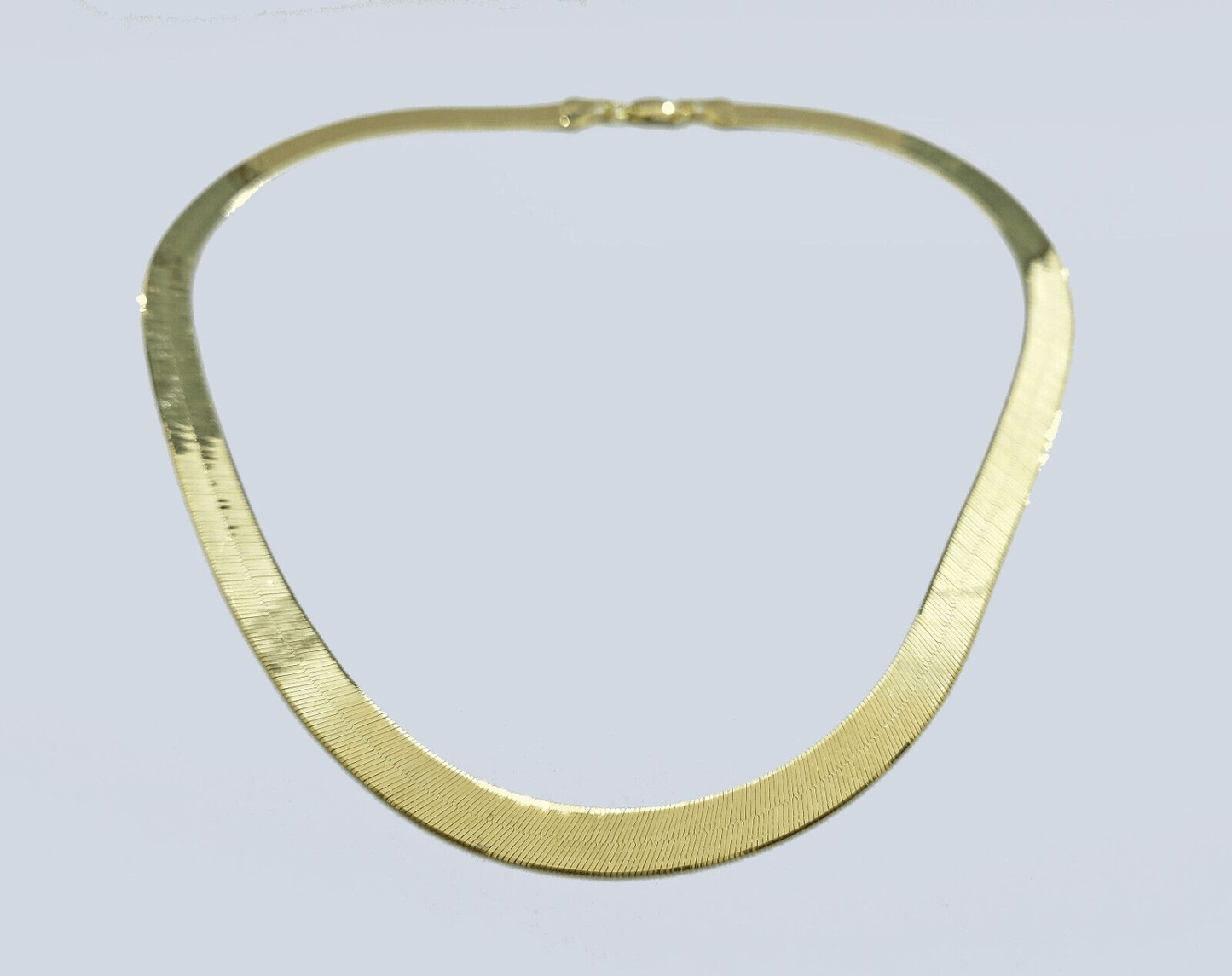 Real 10k Yellow Gold Necklace 8mm Herringbone Chain 18'' inches Unisex - GoldenlinQ