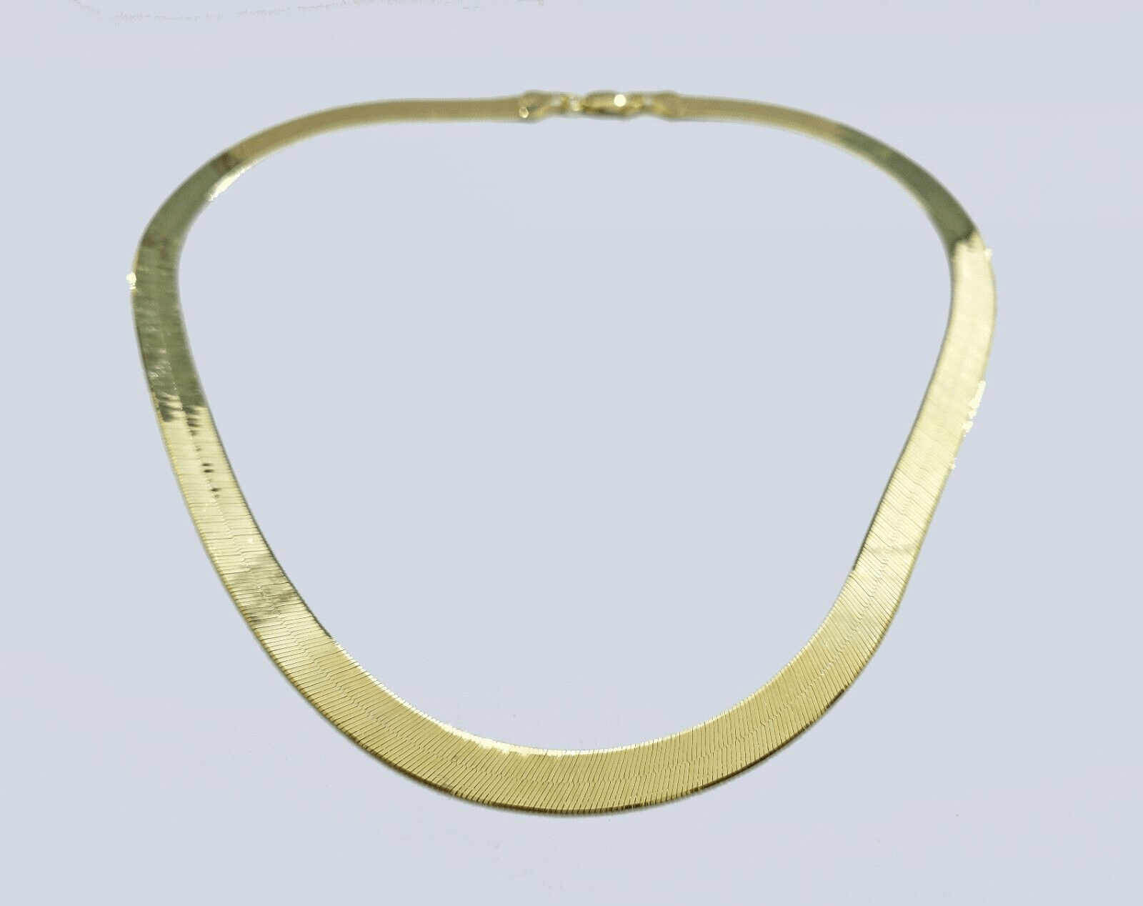Real 10k Yellow Gold Necklace 8mm Herringbone Chain 18'' inches Unisex - GoldenlinQ