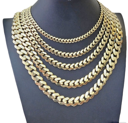 Real 10k Yellow Gold Necklace Link Chain Royal Cuban 7mm - 15mm 20 22 24 26 Inch - Reva Jeweler