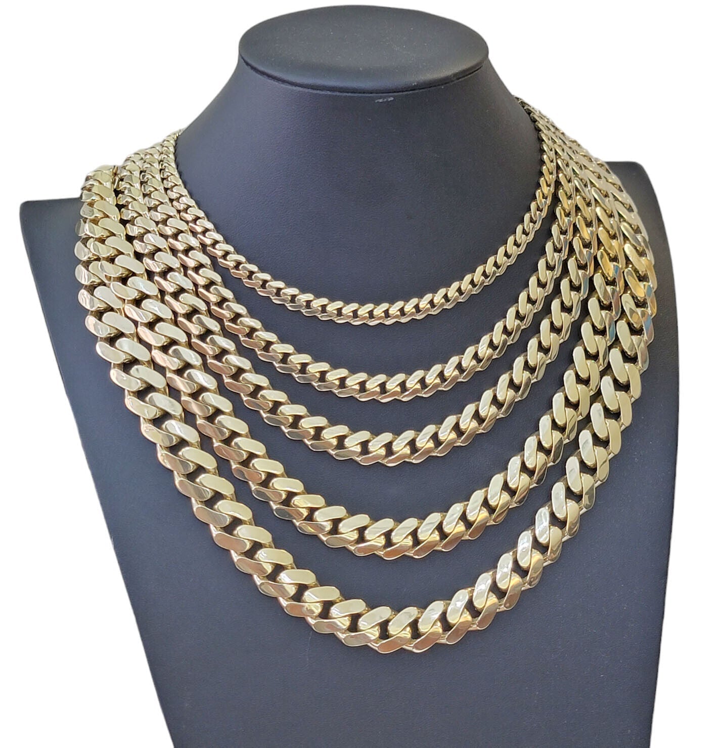 Real 10k Yellow Gold Necklace Link Chain Royal Cuban 7mm - 15mm 20 22 24 26 Inch - Reva Jeweler