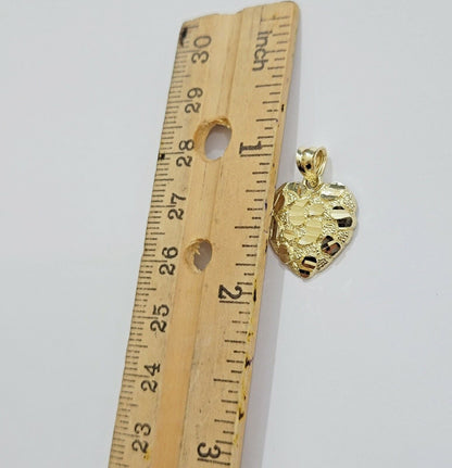 Real 10k Yellow gold nugget heart pendant charm 10kt gold - GoldenlinQ