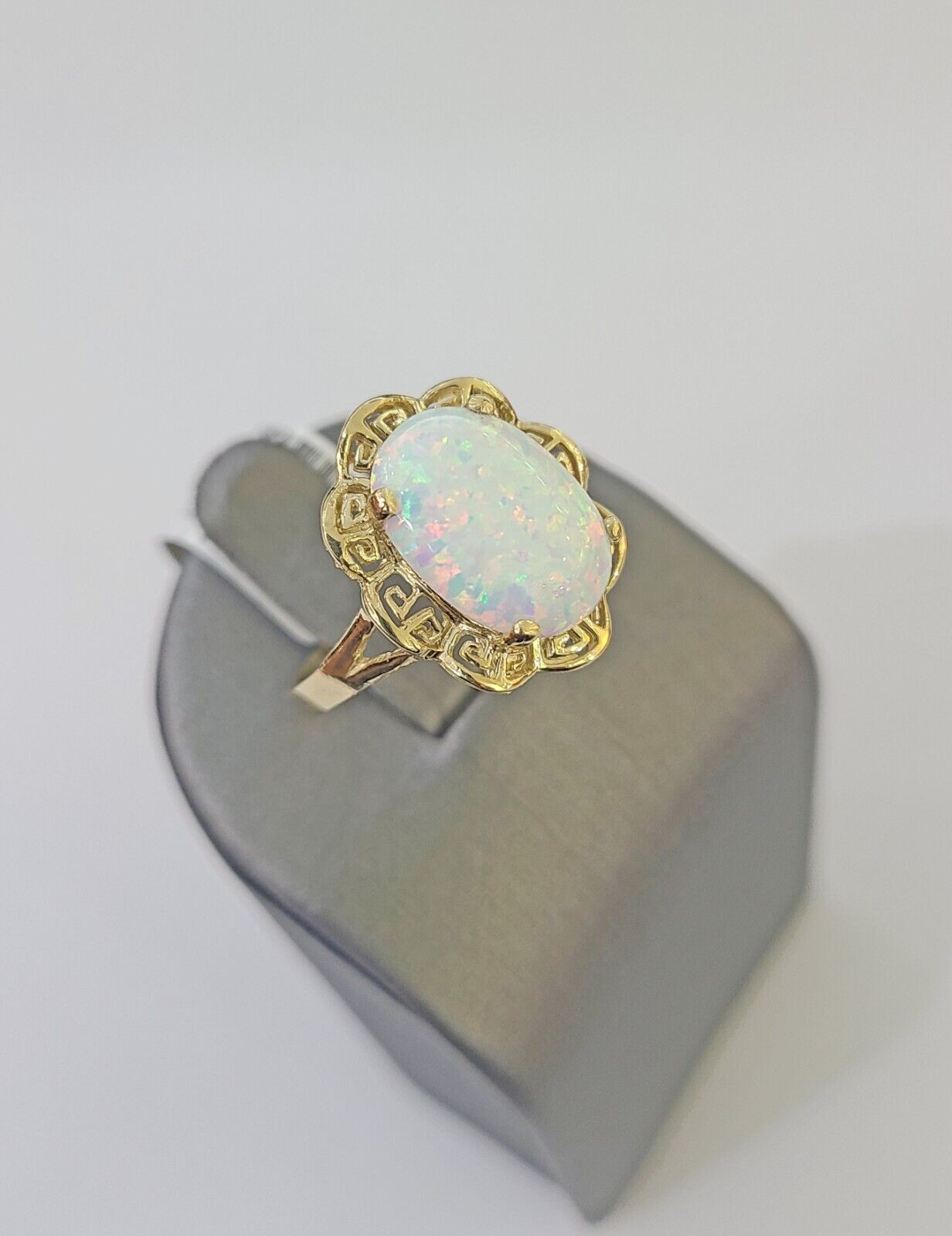 REAL 10K Yellow Gold Opal Ring Band Style Rings Women Genuine - Reva Jeweler