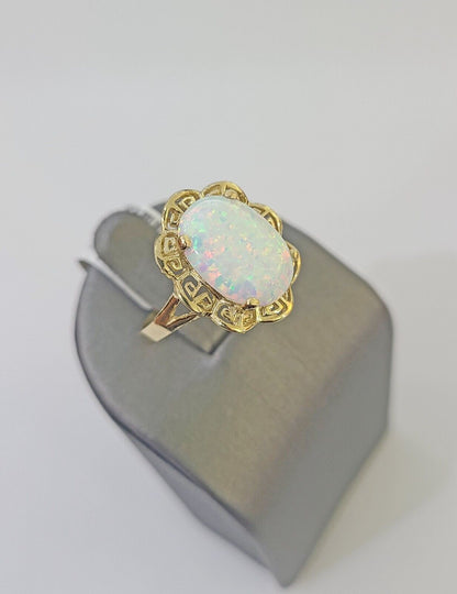 REAL 10K Yellow Gold Opal Ring Band Style Rings Women Genuine - Reva Jeweler