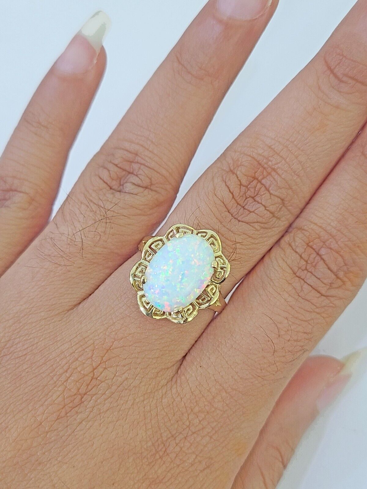 REAL 10K Yellow Gold Opal Ring Band Style Rings Women Genuine - Reva Jeweler