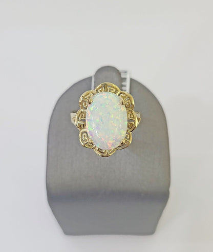 REAL 10K Yellow Gold Opal Ring Band Style Rings Women Genuine - Reva Jeweler