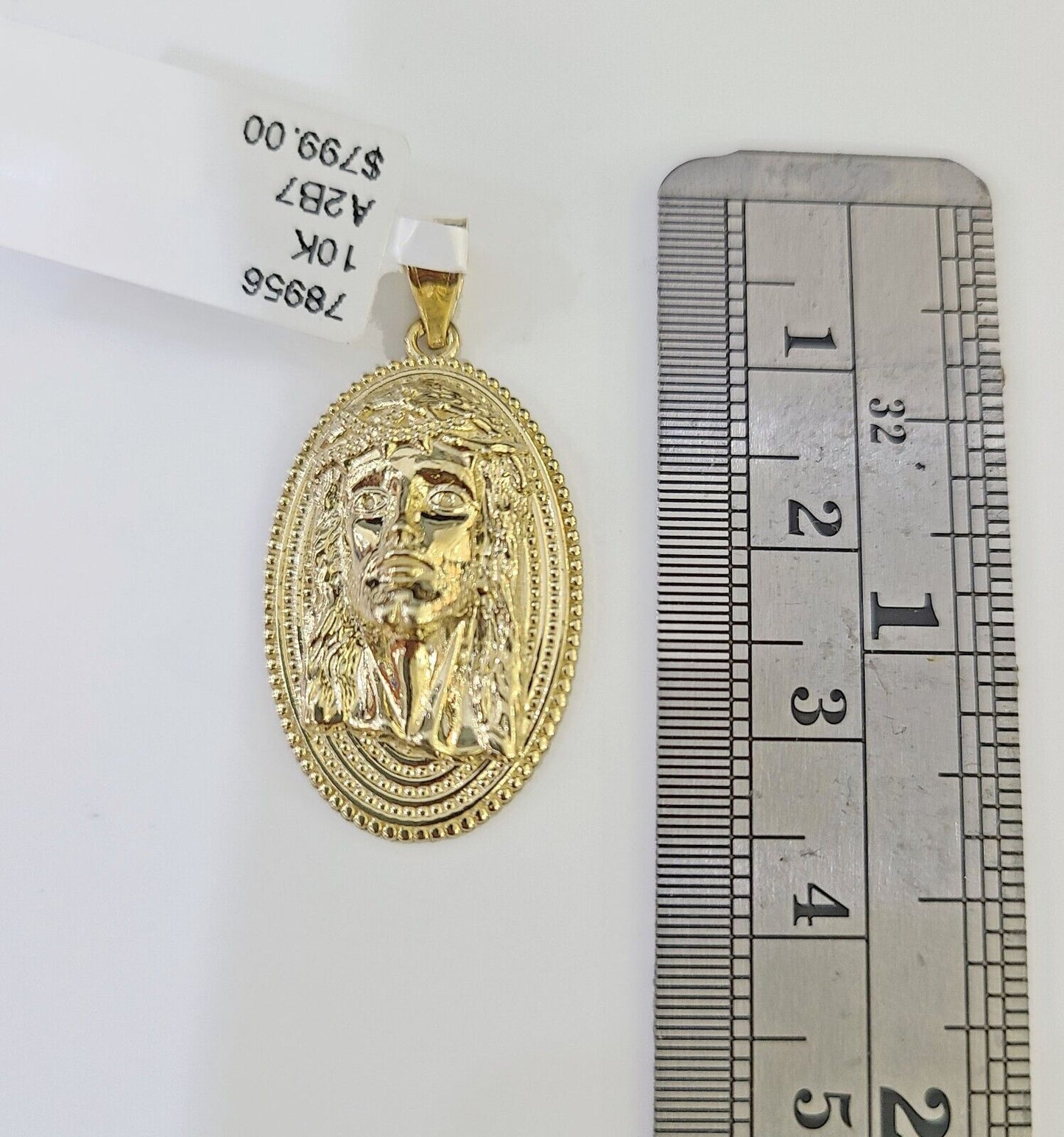 Real 10k Yellow Gold Oval Shaped Jesus Head Pendant 1 - 1.5 inches Charm - Reva Jeweler