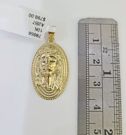 Real 10k Yellow Gold Oval Shaped Jesus Head Pendant 1 - 1.5 inches Charm - Reva Jeweler