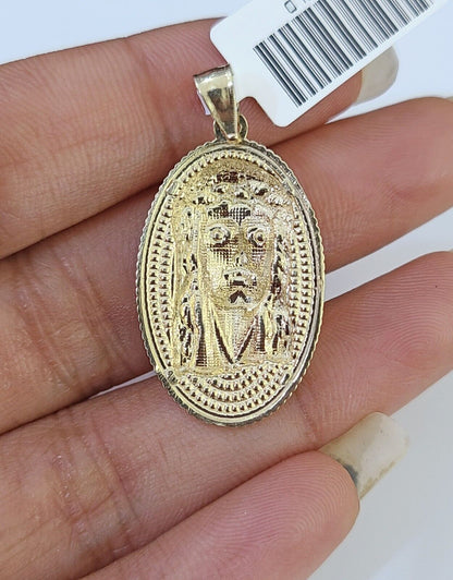 Real 10k Yellow Gold Oval Shaped Jesus Head Pendant 1 - 1.5 inches Charm - Reva Jeweler