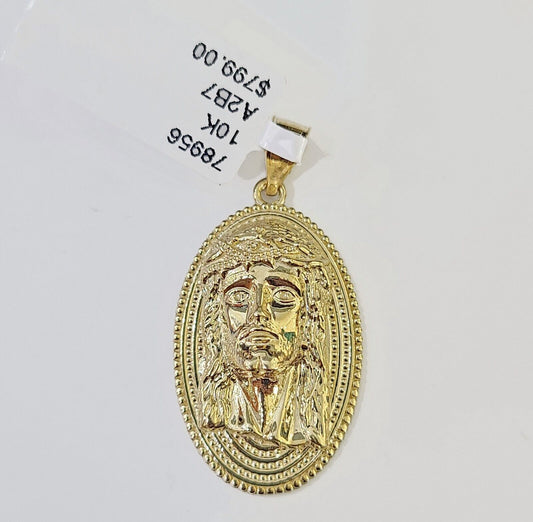 Real 10k Yellow Gold Oval Shaped Jesus Head Pendant 1 - 1.5 inches Charm - Reva Jeweler