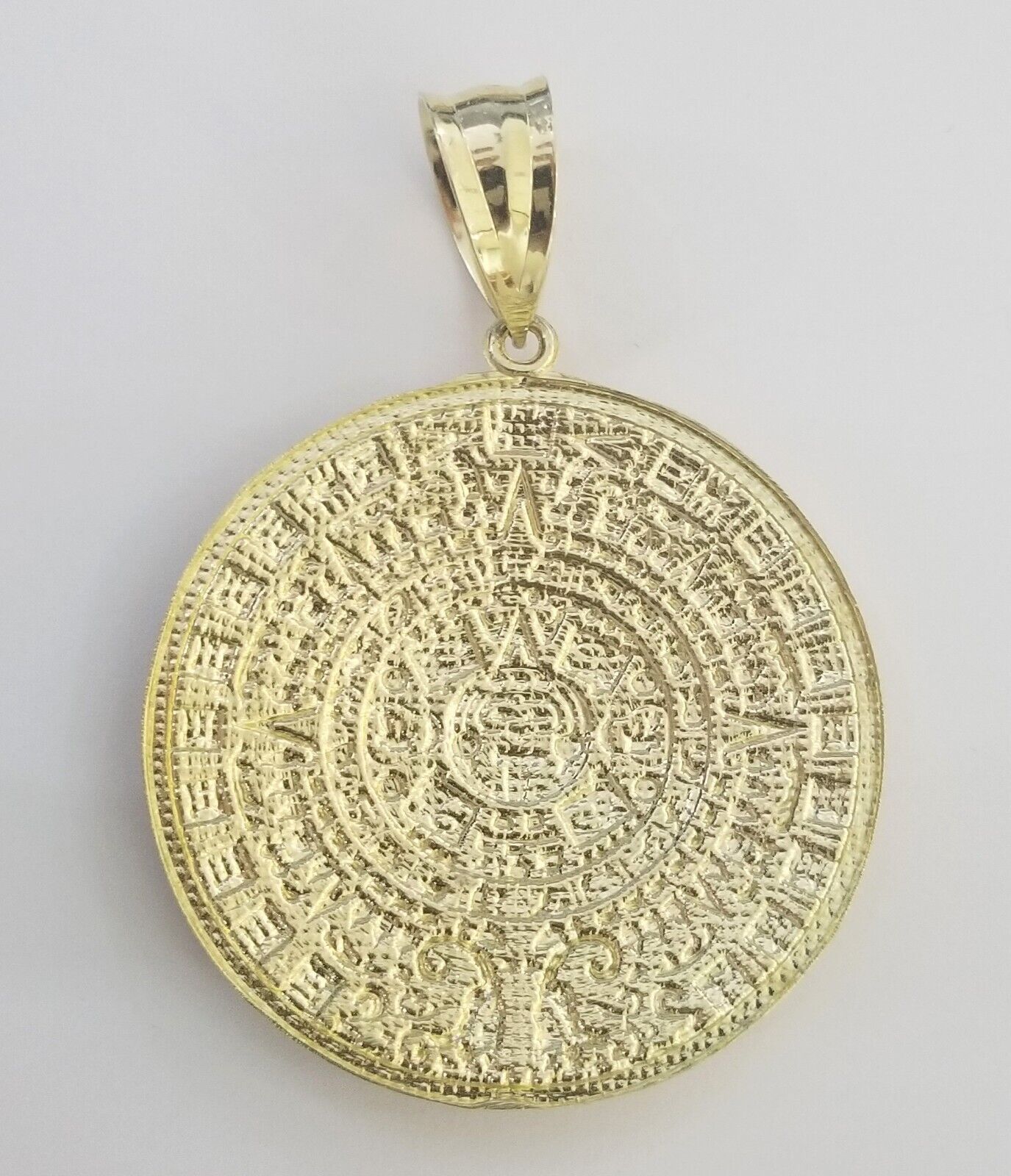 Real 10k Yellow Gold Pendant Circular Mayan Calendar Charm 2.5" SOLID 10kt - Reva Jeweler