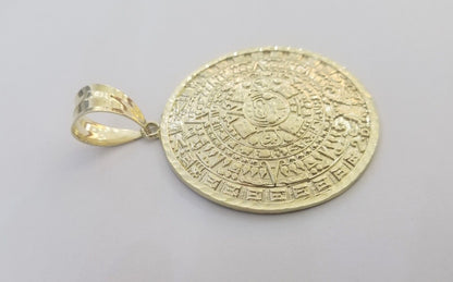 Real 10k Yellow Gold Pendant Circular Mayan Calendar Charm 2.5" SOLID 10kt - Reva Jeweler