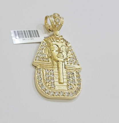 Real 10k Yellow Gold Pharaoh Head Charm Pendant 2.5" 10kt With Stones for Men's - Reva Jeweler