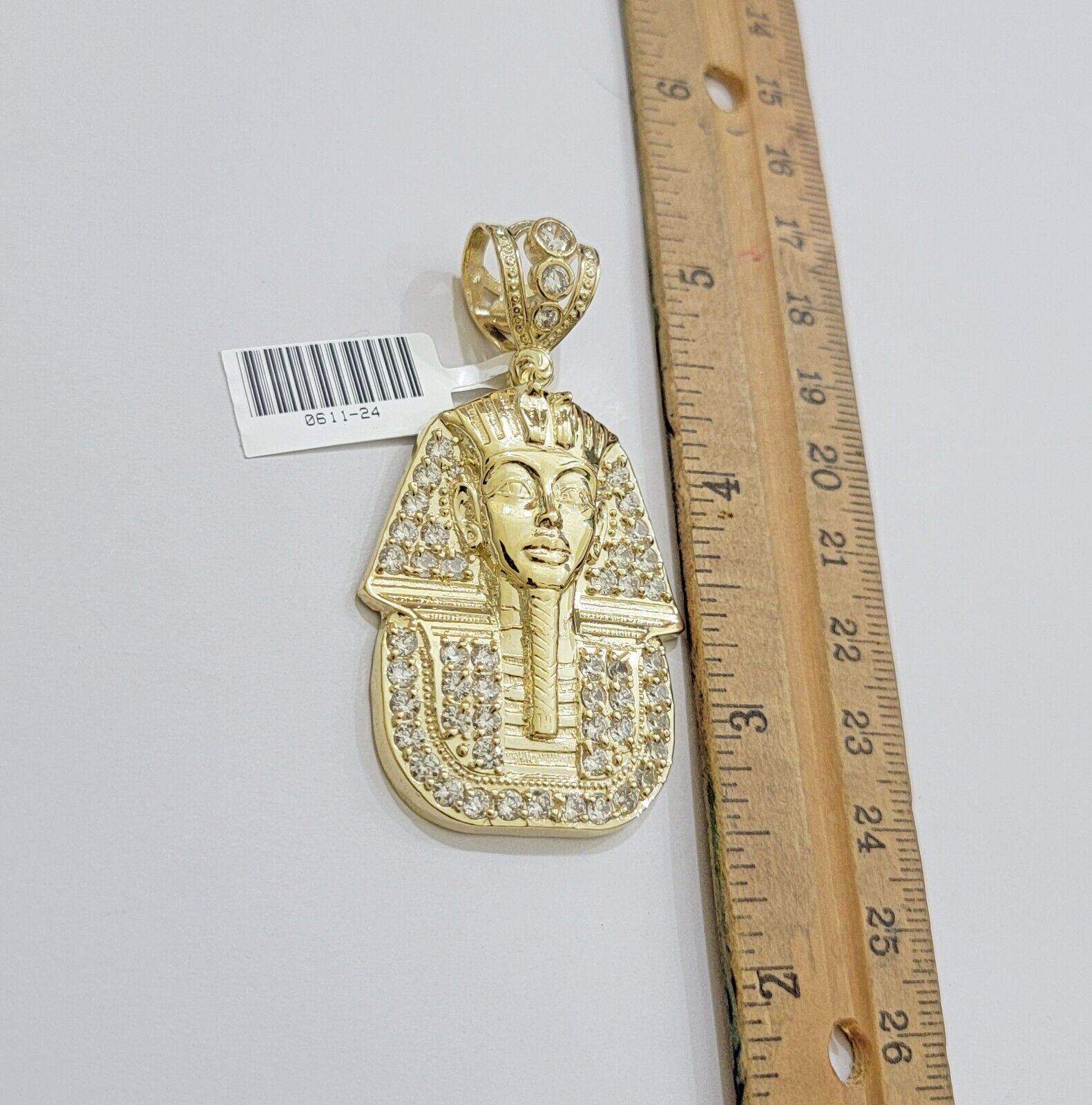 Real 10k Yellow Gold Pharaoh Head Charm Pendant 2.5" 10kt With Stones for Men's - Reva Jeweler