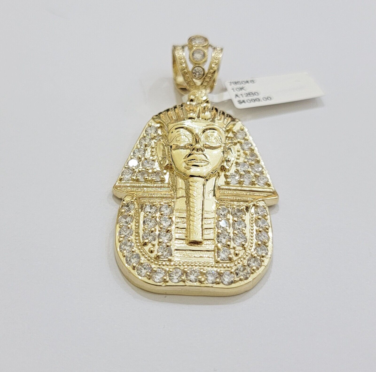 Real 10k Yellow Gold Pharaoh Head Charm Pendant 2.5" 10kt With Stones for Men's - Reva Jeweler
