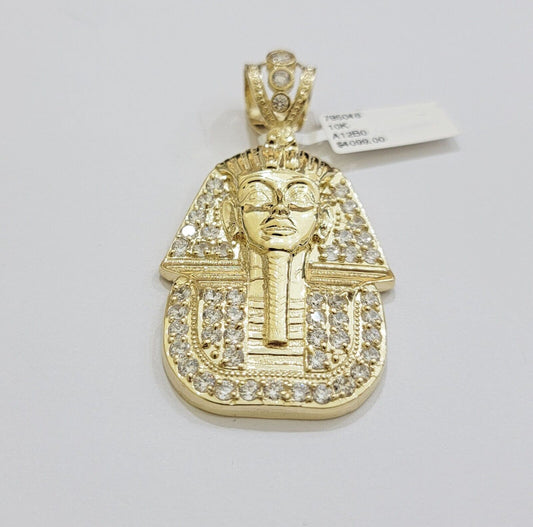 Real 10k Yellow Gold Pharaoh Head Charm Pendant 2.5" 10kt With Stones for Men's - Reva Jeweler