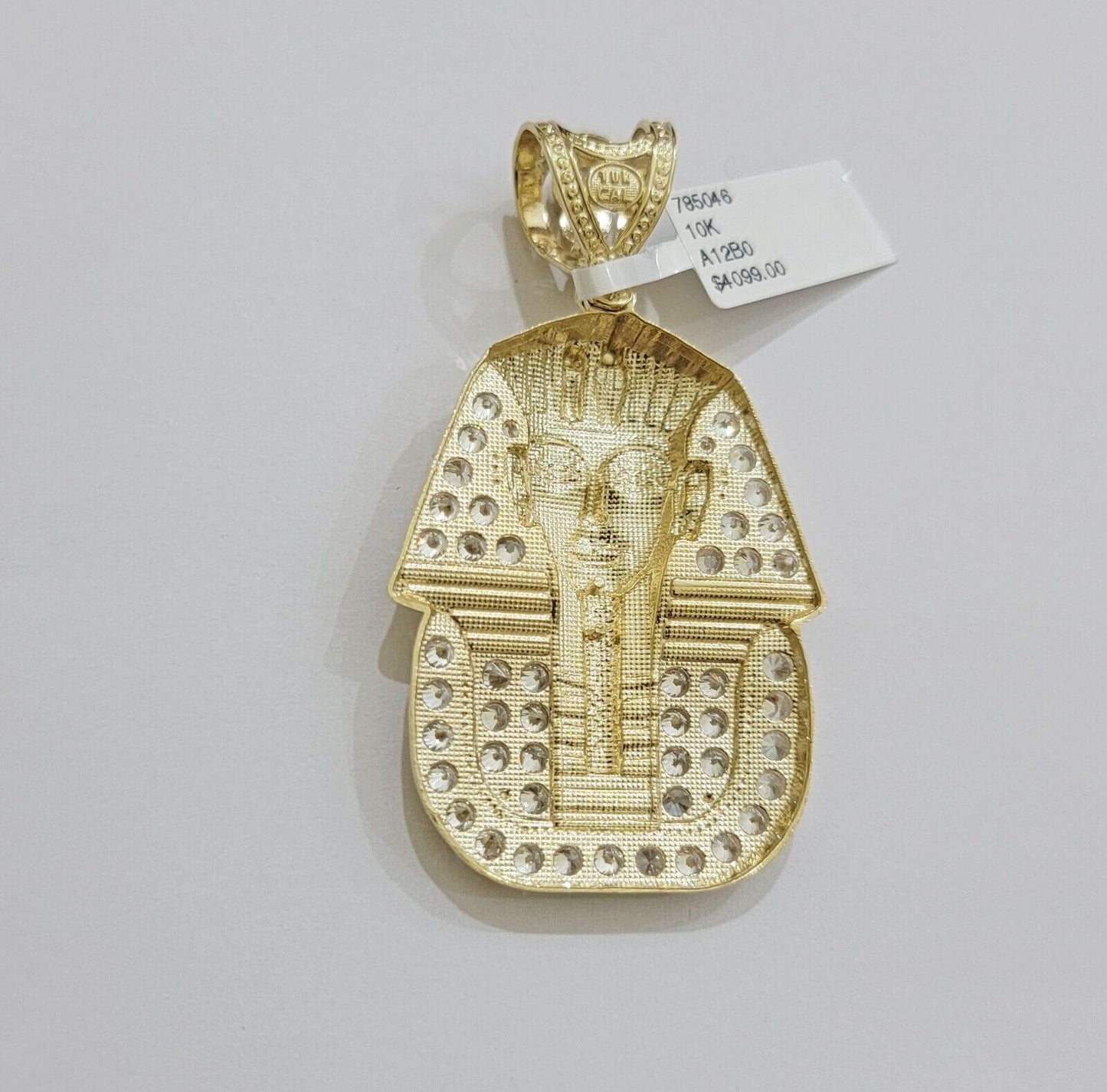 Real 10k Yellow Gold Pharaoh Head Charm Pendant 2.5" 10kt With Stones for Men's - Reva Jeweler