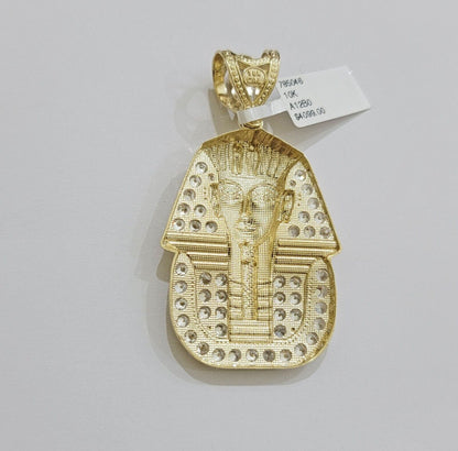 Real 10k Yellow Gold Pharaoh Head Charm Pendant 2.5" 10kt With Stones for Men's - Reva Jeweler